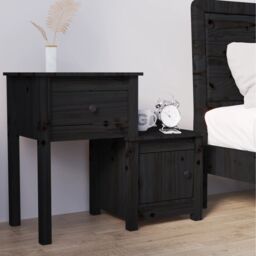 Berkfield Home Bedside Cabinet Black 79.5x38x65.5 cm Solid Wood Pine