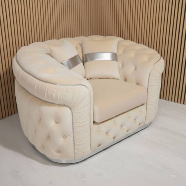 Stratus Interiors Ambassador Sofa Chesterfield Toronto Silver Trim Plush Velvet - Frills in Cream - image 1