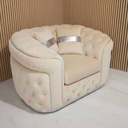 Stratus Interiors Ambassador Sofa Chesterfield Toronto Silver Trim Plush Velvet - Frills in Cream