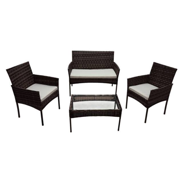 Alivio 4 Seater Rattan Furniture Set with Coffee Table & Cushions (Black) in Brown - image 1