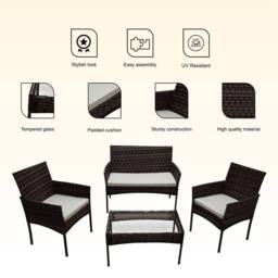 Alivio 4 Seater Rattan Furniture Set with Coffee Table & Cushions (Black) in Brown - thumbnail 3