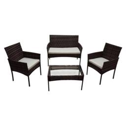 Alivio 4 Seater Rattan Furniture Set with Coffee Table & Cushions (Black) in Brown - thumbnail 1