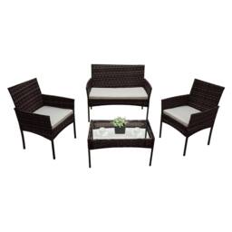 Alivio 4 Seater Rattan Furniture Set with Coffee Table & Cushions (Black) in Brown - thumbnail 5