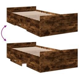 Berkfield Home Bed Frame with Drawers without Mattress Smoked Oak 100x200 cm in Brown - thumbnail 7