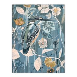 "Artery8 Blue Kingfisher Bird Floral Branch Flower Pattern Wall Art Print - Size: W24"" x H32""" - thumbnail 1