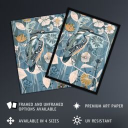 "Artery8 Blue Kingfisher Bird Floral Branch Flower Pattern Wall Art Print - Size: W24"" x H32""" - thumbnail 2
