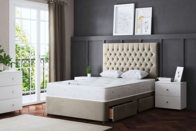 DS Living Seraphine Beige 4 Draw Divan Bed with Headboard - Size: King - image 1