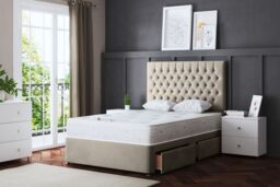 DS Living Seraphine Beige 4 Draw Divan Bed with Headboard - Size: King