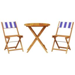 Berkfield Home Beautiful 3 Piece Bistro Set Blue & White Fabric & Solid Wood - thumbnail 3