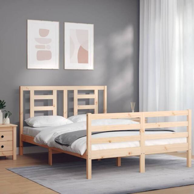 Berkfield Home Beautiful Bed Frame with Headboard 140x190 cm Solid Wood in Light Tan - image 1