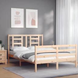 Berkfield Home Beautiful Bed Frame with Headboard 140x190 cm Solid Wood in Light Tan - thumbnail 1