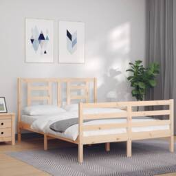 Berkfield Home Beautiful Bed Frame with Headboard 140x190 cm Solid Wood in Light Tan - thumbnail 2