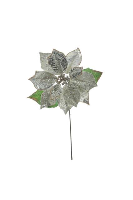 KDMD Faux Leather & Clear Beads Poinsettia Head - Champagne 50cm 2 Pack in Silver - image 1