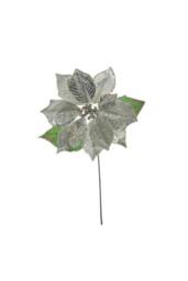 KDMD Faux Leather & Clear Beads Poinsettia Head - Champagne 50cm 2 Pack in Silver - thumbnail 2