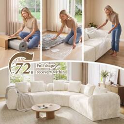 Dprodo Modular Sectional Large L-Shaped Chenille Corner Sofa in Beige - Size: 3 Pack - thumbnail 7