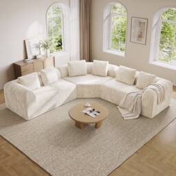 Dprodo Modular Sectional Large L-Shaped Chenille Corner Sofa in Beige - Size: 3 Pack