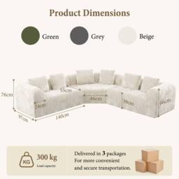 Dprodo Modular Sectional Large L-Shaped Chenille Corner Sofa in Beige - Size: 3 Pack - thumbnail 3