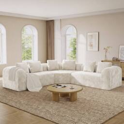 Dprodo Modular Sectional Large L-Shaped Chenille Corner Sofa in Beige - Size: 3 Pack - thumbnail 9