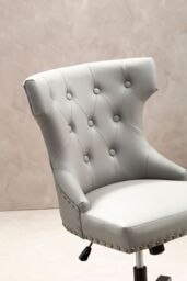 Orsina Black Leather‑Effect Office Chair, Tufted Wingback Seat with Studded Trim, Height‑Adjustable Swivel Chair in Grey - thumbnail 4