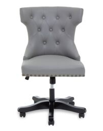 Orsina Black Leather‑Effect Office Chair, Tufted Wingback Seat with Studded Trim, Height‑Adjustable Swivel Chair in Grey - thumbnail 6