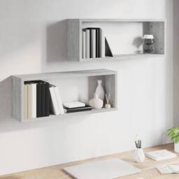 Berkfield Home Wall Cube Shelves 2 pcs Grey Sonoma 60x15x23 cm Engineered Wood - Size: 60 x 15 x 23 cm - thumbnail 6