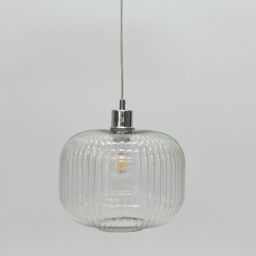 First Choice Lighting Set of 2 Batley Large - Clear Ribbed Glass with Chrome Pendant Fitting - thumbnail 6