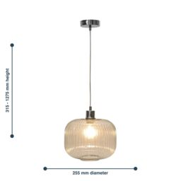 First Choice Lighting Set of 2 Batley Large - Clear Ribbed Glass with Chrome Pendant Fitting - thumbnail 8