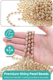 Neel Blue 9M Metallic Christmas Bead Chain - 7.5mm Shiny Pearl Garland in Bronze - thumbnail 3