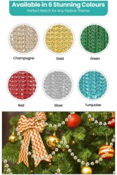 Neel Blue 9M Metallic Christmas Bead Chain - 7.5mm Shiny Pearl Garland in Bronze - thumbnail 4