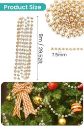 Neel Blue 9M Metallic Christmas Bead Chain - 7.5mm Shiny Pearl Garland in Bronze - thumbnail 2