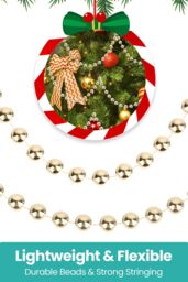 Neel Blue 9M Metallic Christmas Bead Chain - 7.5mm Shiny Pearl Garland in Bronze - thumbnail 5