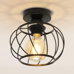 Pheashine Modern Round Cage Ceiling Light 18.5cm E27 Base, Bulb Not Included in Black - thumbnail 1