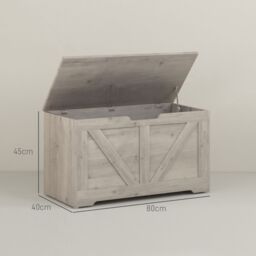 HOMCOM Storage Trunk for Living Room, with Safety Hinges, 80cm in Grey - thumbnail 3