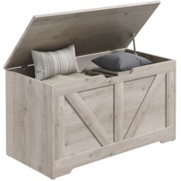 HOMCOM Storage Trunk for Living Room, with Safety Hinges, 80cm in Grey - thumbnail 2