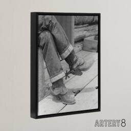 "Artery8 Russell Lee Boots & Spurs Vintage Photograph Framed Canvas Art Print in Grey - Size: W12"" x H16""" - thumbnail 2