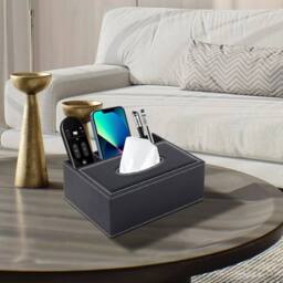 FLAVORA PU Leather Rectangular Tissue Box Cover Holder in Black - Size: 500mm - thumbnail 6