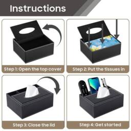 FLAVORA PU Leather Rectangular Tissue Box Cover Holder in Black - Size: 500mm - thumbnail 5