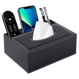 FLAVORA PU Leather Rectangular Tissue Box Cover Holder in Black - Size: 500mm