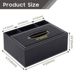 FLAVORA PU Leather Rectangular Tissue Box Cover Holder in Black - Size: 500mm - thumbnail 2