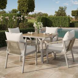 Merax Beige 4 Seater Garden Dining Set with Umbrella Hole Table & 4 Chairs - thumbnail 5