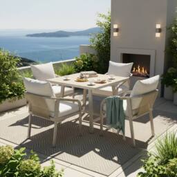 Merax Beige 4 Seater Garden Dining Set with Umbrella Hole Table & 4 Chairs - thumbnail 4
