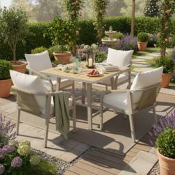 Merax Beige 4 Seater Garden Dining Set with Umbrella Hole Table & 4 Chairs - thumbnail 3