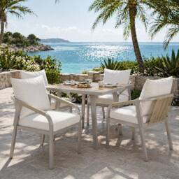 Merax Beige 4 Seater Garden Dining Set with Umbrella Hole Table & 4 Chairs