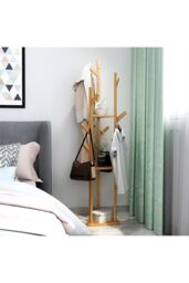 Living and Home Wooden Coat Stand Rack 8 Hooks Corner Clothes Hanger Holder 3-tier Storage Shelf Garment Rack in Brown - thumbnail 4