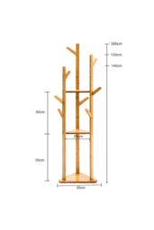 Living and Home Wooden Coat Stand Rack 8 Hooks Corner Clothes Hanger Holder 3-tier Storage Shelf Garment Rack in Brown - thumbnail 5