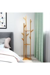 Living and Home Wooden Coat Stand Rack 8 Hooks Corner Clothes Hanger Holder 3-tier Storage Shelf Garment Rack in Brown - thumbnail 3