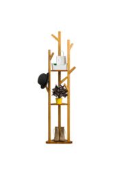 Living and Home Wooden Coat Stand Rack 8 Hooks Corner Clothes Hanger Holder 3-tier Storage Shelf Garment Rack in Brown - thumbnail 6