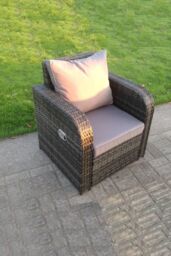 Fimous Rattan Garden Furniture Set Adjustable Chair Sofa Double Love Seat 2 Seater Sofa Oblong Coffee Table Footstool in Dark Grey - thumbnail 3