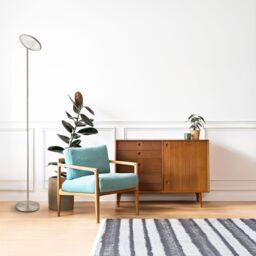 Happy Homewares Modern LED Uplighter Metal Floor Lamp with Memory Dimmer Button in Metallic Silver - thumbnail 7