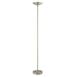 Happy Homewares Modern LED Uplighter Metal Floor Lamp with Memory Dimmer Button in Metallic Silver - thumbnail 1